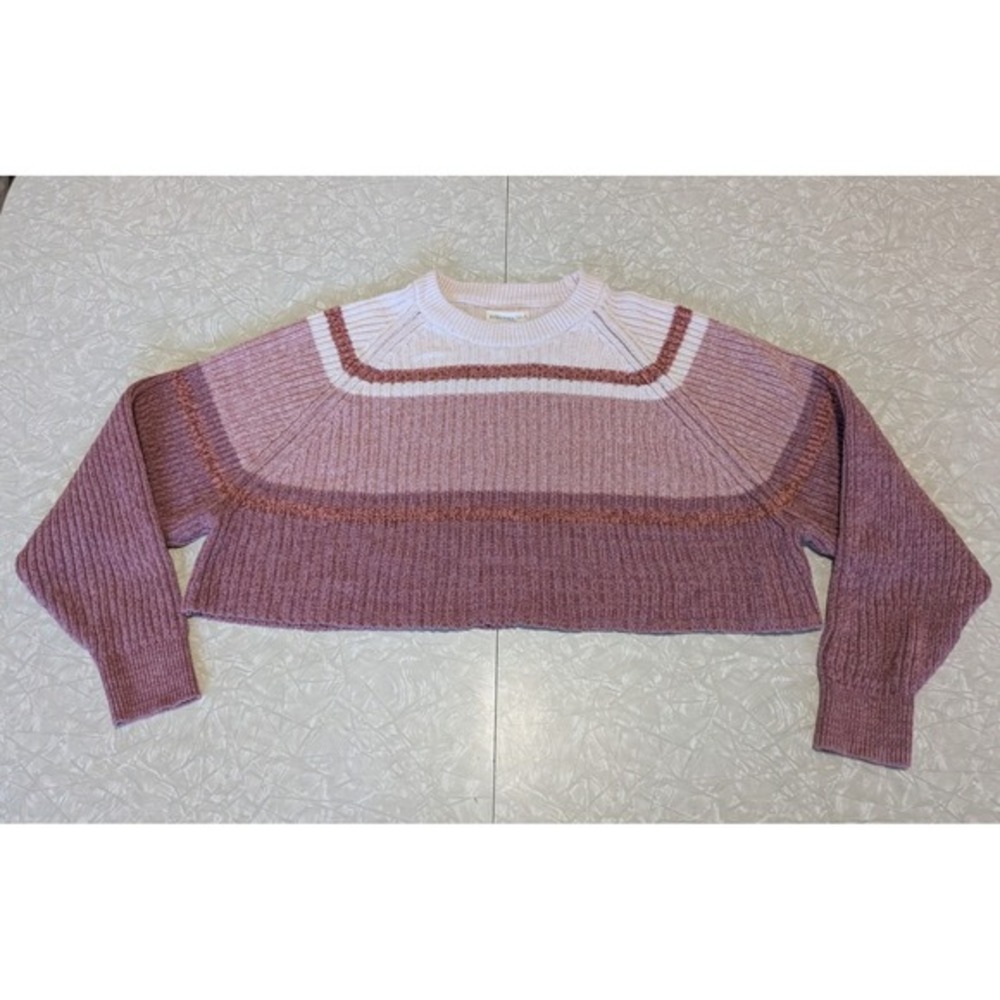 Aeropostale M‎ Cropped Stripe Knit Sweater Pink White